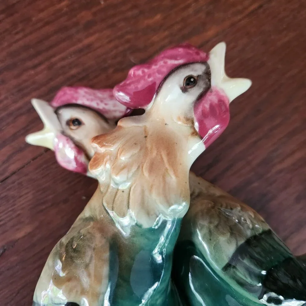 Rooster Majolica All In 1 Oil Vinegar Cruets Bottle Chicken Vintage Japan Unsign